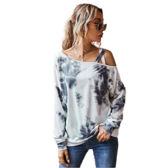 ❤️ 🆕 BLUE B TIE DYE ONE SHOULDER CASUAL Top Size M - Picture 1 of 5